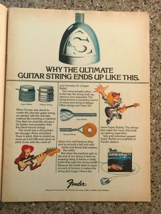 1977 Vintage 8x11 Print Ad For Fender Bullets Guitar Strings Cartoon Art