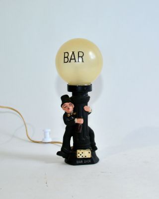 Vtg Charlie Chaplin Bar Lamp With Dice Hobo Black Metal Mid Century Kitsch