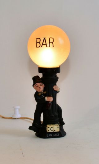 Vtg Charlie Chaplin Bar Lamp with Dice Hobo Black Metal Mid Century Kitsch 2