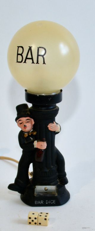 Vtg Charlie Chaplin Bar Lamp with Dice Hobo Black Metal Mid Century Kitsch 3