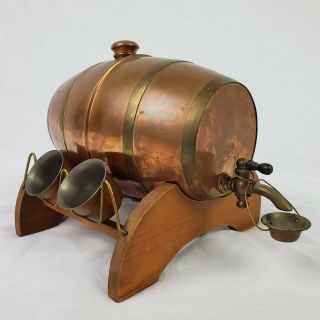 Copper Whiskey Barrel Decanter & 4 Shot Glasses Swedish Vintage Liquor Dispenser