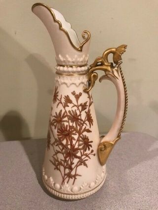 Rare 19th Century Royal Worcester Ivory And Gold Pitcher England 1260 Rdno89060