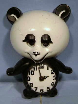 Vintage Big 12 " Tall Panda Bear Clock By Spartus - Still With Moving Eyes
