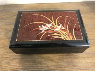 Box,  Jewelry,  Musical Black Lacquerware With Flowers By Yamanaka,  Vintage Japan