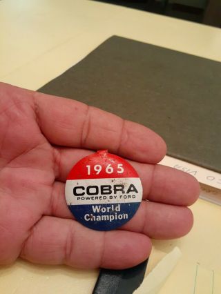 Vintage Ford Cobra 1965 " World " Champion " Pin Tag Button.  Carol Shelby