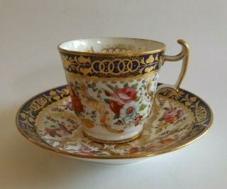 Antique English Coalport Coffee Cup And Saucer C.  1820