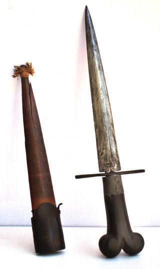 Hand Made Civil War Era Dagger - Fighting Knife - Mahogany Handle & Sheath
