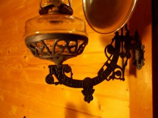B&H style Cast Iron Wall Bracket Oil Lamp Reflector & Wall Plate c1880s 2