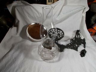 B&H style Cast Iron Wall Bracket Oil Lamp Reflector & Wall Plate c1880s 3