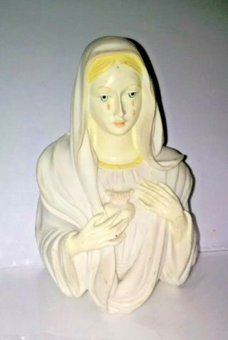 Sorrowful & Immaculate Heart Of Mary Bust Catholic Statuette Blessed Virgin Lady