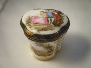 Antique Porcelain Snuff Pill Trinket Box European