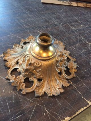 Antique Very Decorative Figural Cast Brass Bronze Canopy For Early Chandelier