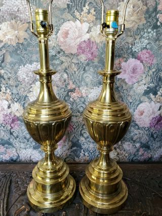Stiffel Table Lamps 33 " Tall Heavy Brass Vintage Three Way Light Decor