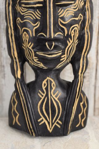 TRIBAL African HAND CARVED REAL WOOD Black Wall Decor 12x13 3