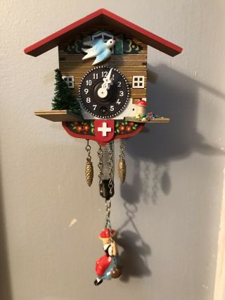Swiss Chalet Wind Up Clock With Girl On Swing,  Missing Key Mini Cookoo 2