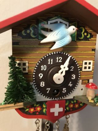 Swiss Chalet Wind Up Clock With Girl On Swing,  Missing Key Mini Cookoo 3