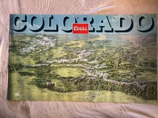 Vintage 1980’s Coors Beer Map Poster Colorado Rockys Map 47” X 28” Bill C.  Brown