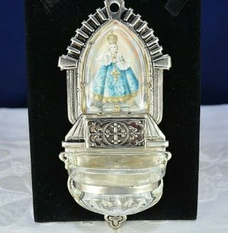 Vintage Holy Water Font Glass Reservoir Mother Mary Wall Hanging Religious