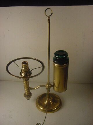 Rare Manhattan Brass Kerosene Student Lamp W/perfection Green Glass Oil Tank