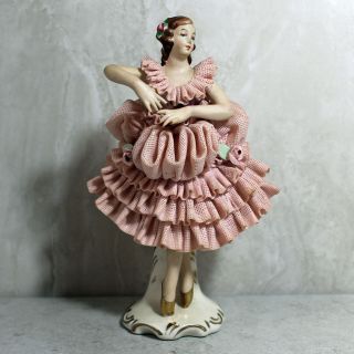 Vintage Dresden Lace Porcelain Ballerina Dancing Lady Figurine Germany Sk01339