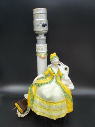 Rare Antique German Figural Lady With Dog Porcelain Table Lamp 664 Sitzendorf?
