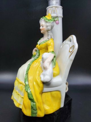 RARE Antique German Figural Lady With Dog Porcelain Table Lamp 664 Sitzendorf? 2