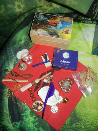 Wicca Altar Wood Box Cloth Bell Incense Besom Amulet Pentacle Necklace More