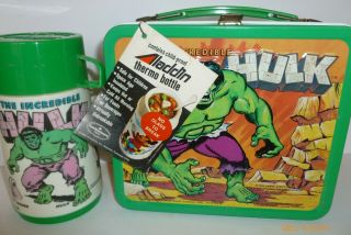 1978 Vintage The Incredible Hulk Metal Lunch Box And Thermos - Marvel Comics