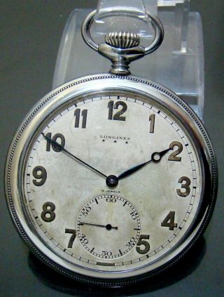 Vtg 1936 Rare Longines Cal: 37.  93 Ss Pocket Mens Watch Second At Six