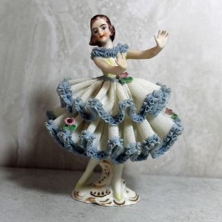Vintage Dresden Lace Porcelain Ballerina Dancing Lady Figurine Germany Sk01340