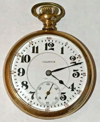 Hard To Find 1910 Illinois Grade 304 Pocket Watch 17j,  16s Gold Filled Of