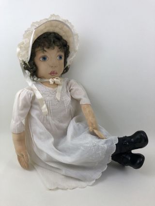 Vintage Primitive Doll Cloth Folk Art Large 35 " Painted Girl Handmade Artist