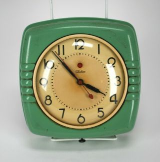 Vintage Telechron Electric Green Kitchen Wall Clock - Model 2h13