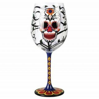 Day Of The Dead Blooming Flower Skull 15 Oz Wine Glass Dia De Los Muertos