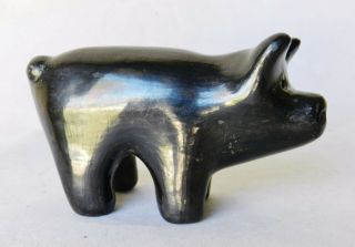 Signed " Ben C " Santa Clara San Ildefonso Blackware Pottery Pig Animal Figurine
