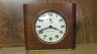 Vintage 1950s Seth Thomas Wood Wind Up Desk / Travel Alarm Clock -