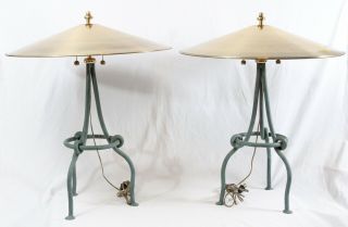 Vintage Green Postmodern Table Lamps Pair Mid Century Modern Asian Kovacs Brass