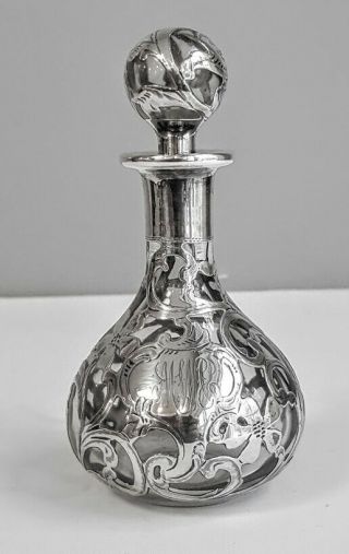 Alvin Art Nouveau Sterling Silver Overlay Perfume Bottle 5 " Tall