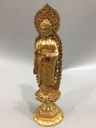Old Tibetan Buddhism Pure Copper Gilt Handmade Shakyamuni Buddha Statue