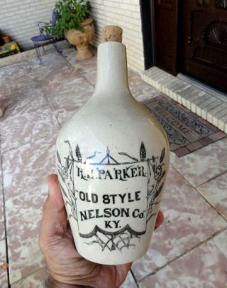 R.  H.  Parker Old Style Nelson Co.  Stoneware Jug W/ Handle Kentucky Ky