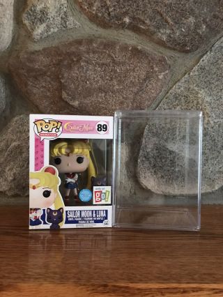 Funko Pop Animation Go Exclusive Glitter Sailor Moon And Luna With Protector