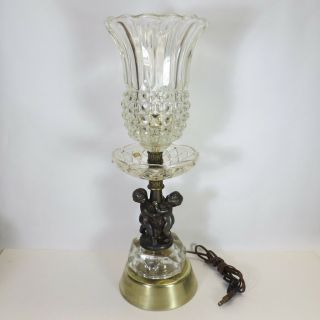 Large Vintage Antique Handmade Imported Brass & Crystal Glass Cherub Table Lamp