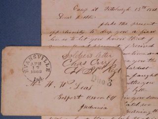 1862 Civil War Battle Of Shiloh Soldier Letter Apr 17 Due3 Gosport Indiana Fd1 - 3