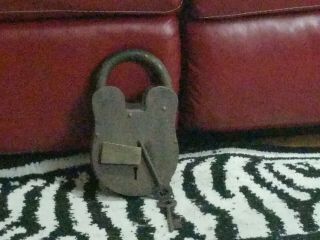 Rare Large Vintage/antique Cast Iron Castle Lock With Two Skeleton Keys