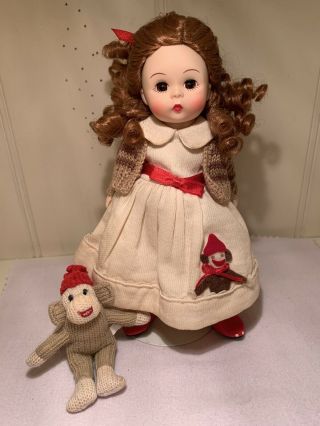Vintage Madame Alexander Doll Curly Red Hair With Monkey Sweater With Stand 2004