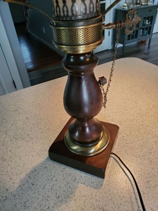 Vintage - Mid Century Modern Hurricane Glass Electric Lamp With Wood Base 3