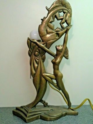 Vintage Solid Brass Art Deco Nude Sculpture Table Lamp,  - No Glass Shade