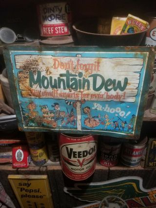 Vintage Old Mountain Dew Metal Soda Sign Coke Pepsi Gas Oil Advertising