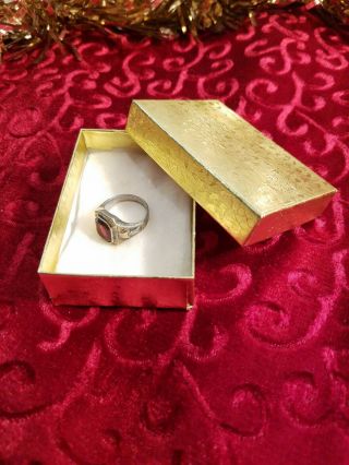 Antique Vintage Art Deco Sterling Silver & 10k Gold Red Stone Men ' s Ring Size 8, 2