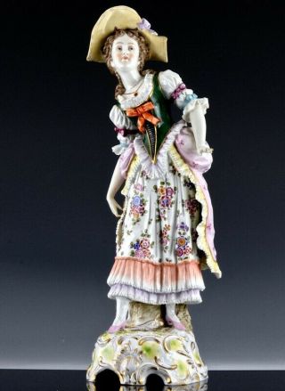 Rare V.  Large 18/19thc Hochst German Porcelain Maiden Figure 16 Inches